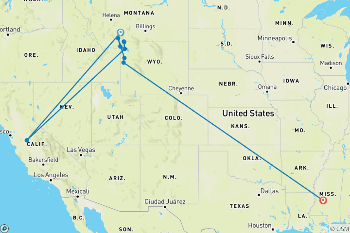 Mapa de El majestuoso Montana y Yellowstone
