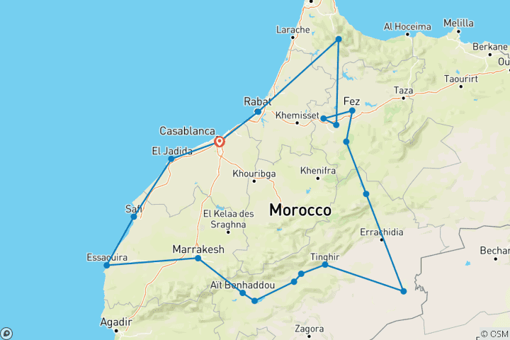 Carte du circuit Circuits sur mesure de 10 jours au Maroc - Nuit étoilée dans le majestueux désert du Sahara