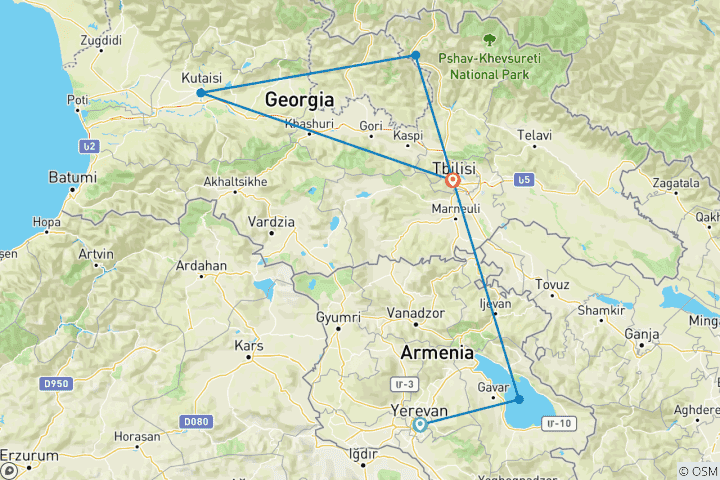 Karte von Armenien - Georgien: Historischer Schnittpunkt von Orient und Okzident - Geführte Privatreise