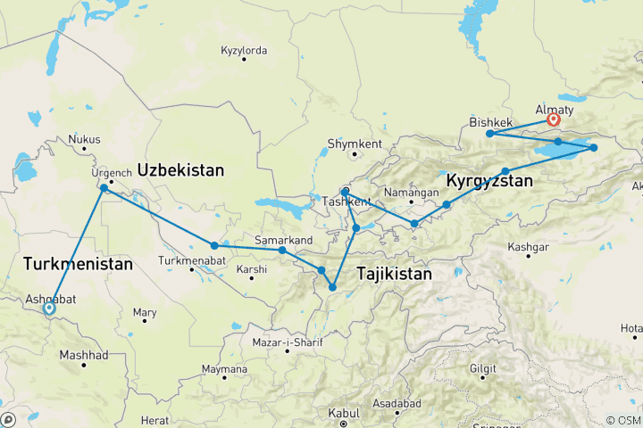 Karte von Große Zentralasien-Kombi - Geführte Privatreise