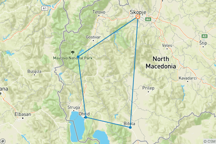 Carte du circuit Macédoine du Nord - Les points forts - Visite privée guidée