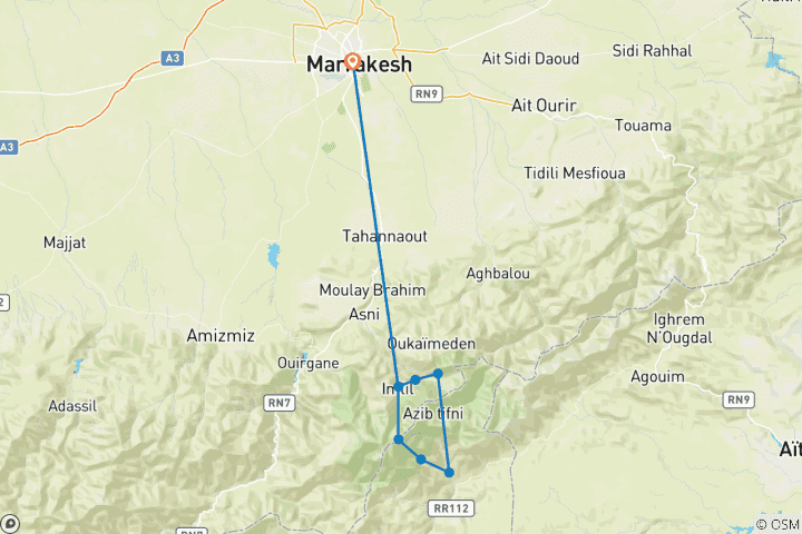 Carte du circuit Circuit privé de luxe 8 jours trek Toubkal