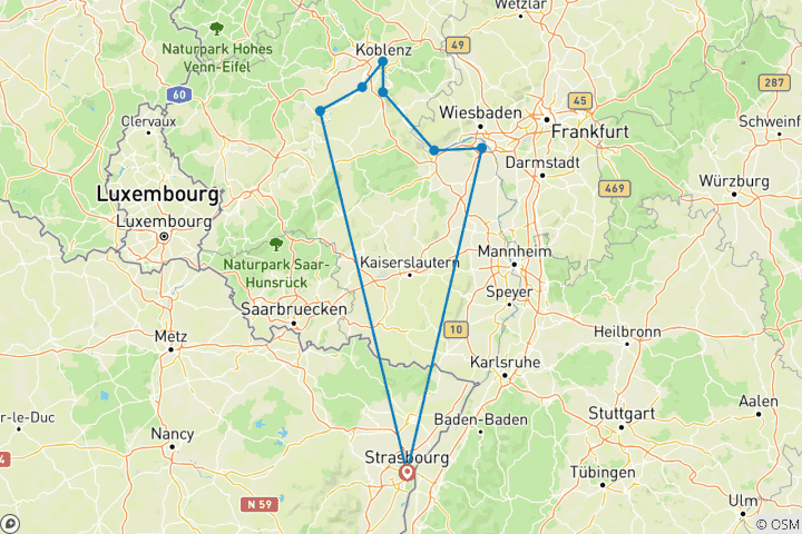 Carte du circuit Le Rhin et la Moselle