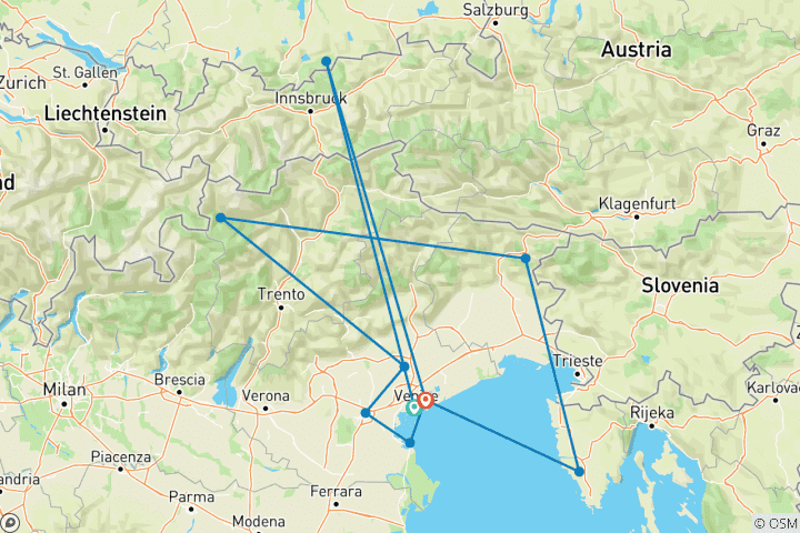 Carte du circuit Venise intemporelle (forfait port à port)