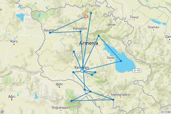 Carte du circuit Arménie - Nature et traditions - Voyage privé guidé