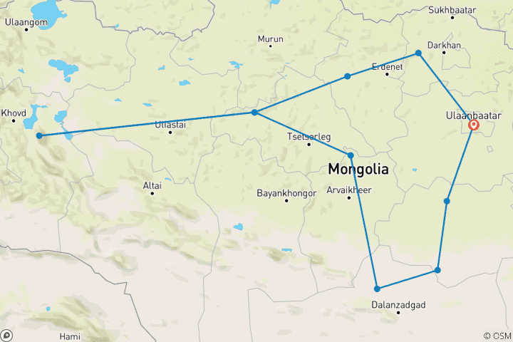 Map of Mongolia - The Comprehensive Route - Guided Private Tour
