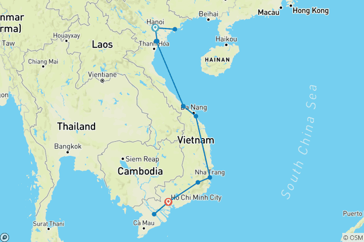 Karte von Vietnam - Im Land des Drachen - Geführte Privatreise