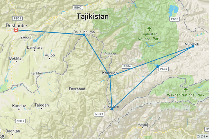 Carte du circuit Tadjikistan - Le Pamir, le toit du monde tadjik - Voyage privé guidé