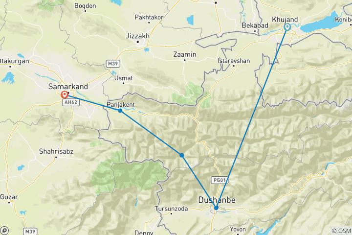 Carte du circuit Module Tadjikistan du Nord de/vers l'Ouzbékistan - Voyage privé guidé