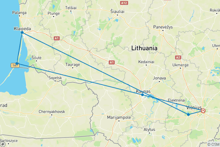Kaart van Zachte activiteitenreis Litouwen met wandel- en fietstochten - Privérondleiding met gids