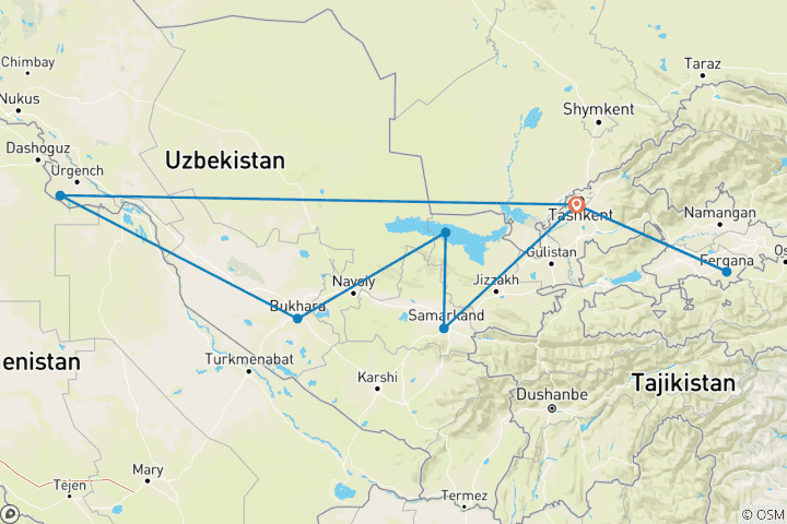 Karte von Usbekistan: Natur und Kultur mit Fergana-Tal - Geführte Privatreise