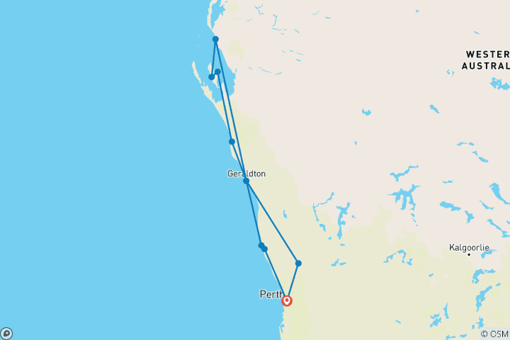 Carte du circuit 10 jours d'aventure à Mount Augustus, Shark Bay et Outback