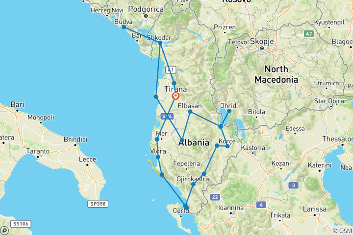 Carte du circuit Albanie complète - Autotour