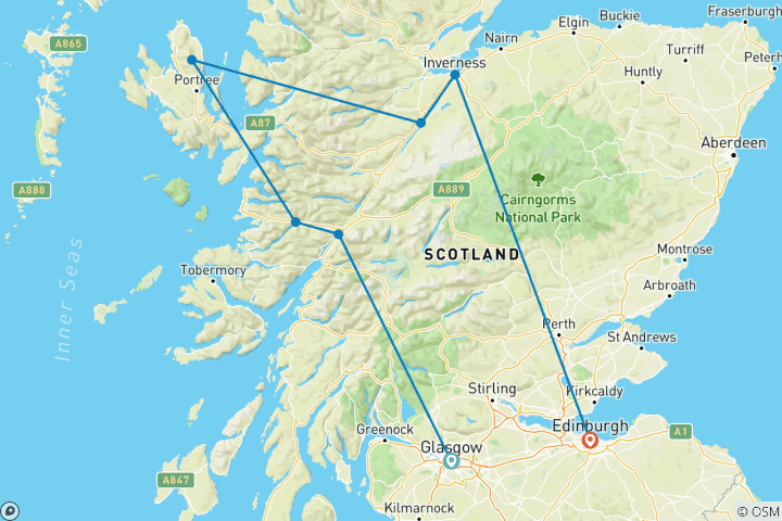 Carte du circuit Les points forts de l'Écosse (7 destinations)