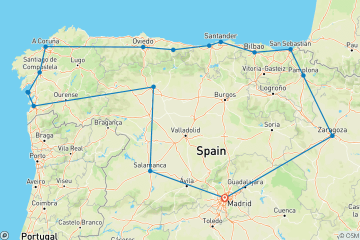 Carte du circuit Points forts du nord de l'Espagne - 8 jours