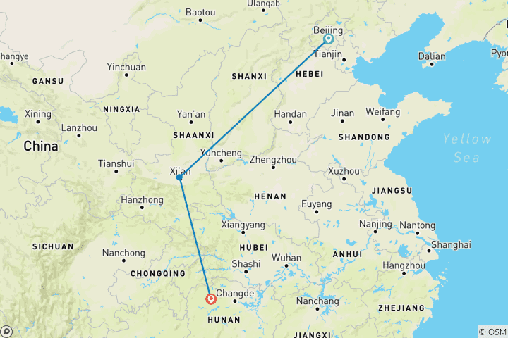 Map of 9-Day China Trip with Zhangjiajie: All Inclusive Small Group & 5-star Hotels