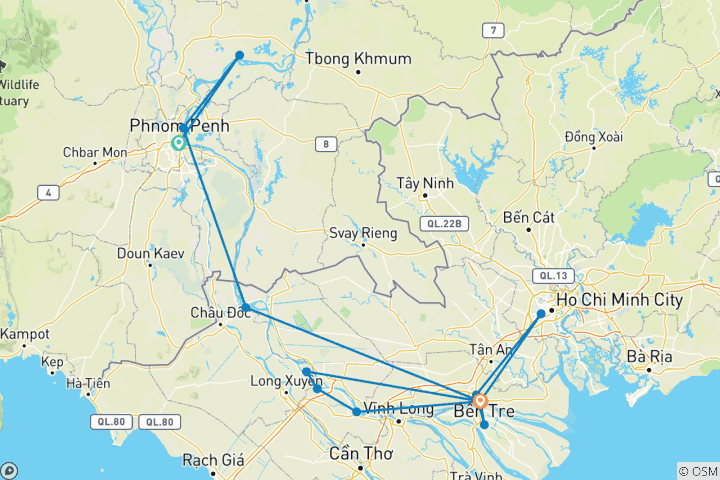 Carte du circuit Croisière de 10 jours sur le Mékong 2026-2027