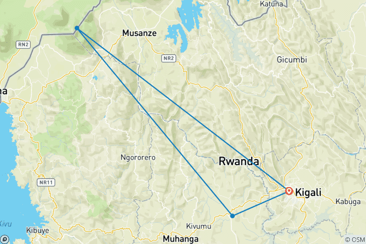 Map of 02 Days Gorilla Trek Rwanda