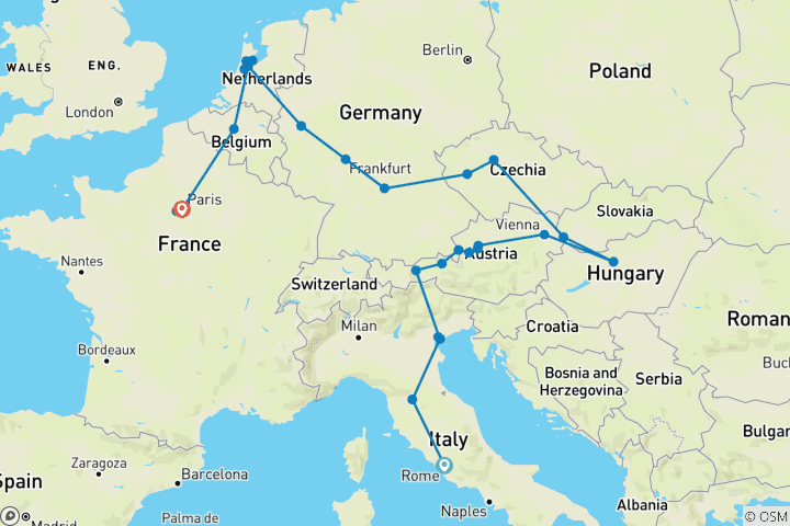 Carte du circuit Les merveilles de l'Europe (avec Zaanse Schans)