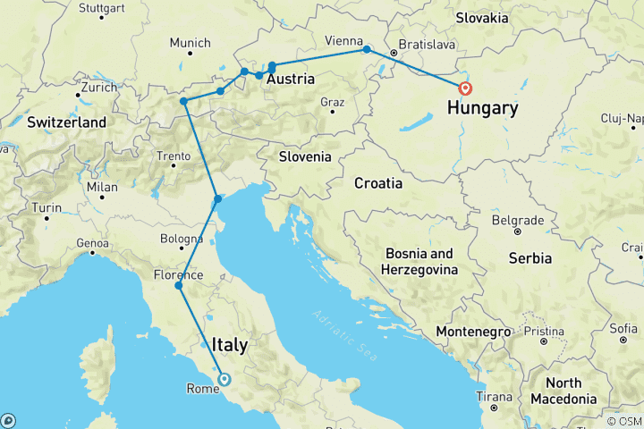 Carte du circuit Symphonie classique à Budapest (13 destinations)