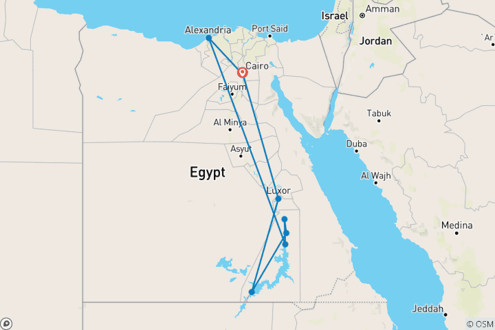 Carte du circuit Découvrez les merveilles de l'Égypte en 8 jours dans le cadre d'un circuit économique (Gizeh - Le Caire - Assouan - Louxor - Alexandrie)