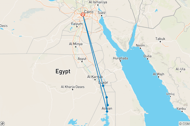 Map of Christmas & New Year in Egypt 2026-27 - 8 Days, Pyramids, GEM, Nile Cruise & Gala Dinner - Flights & All Fees