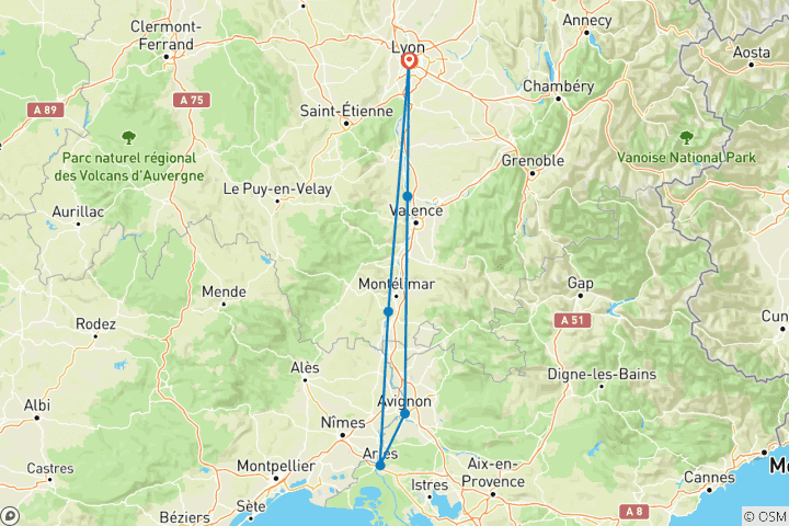 Carte du circuit Route du Rhône en Provence 2027 - A-Rosa Luna