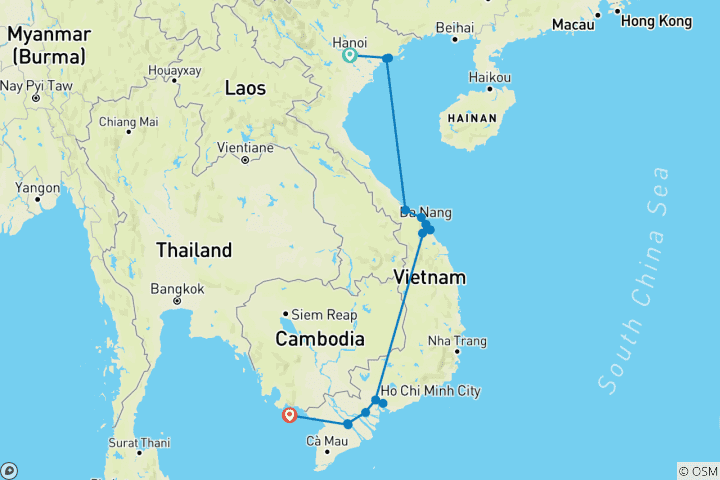 Karte von 16 Tage Vietnam (privater Reiseführer & Fahrer))