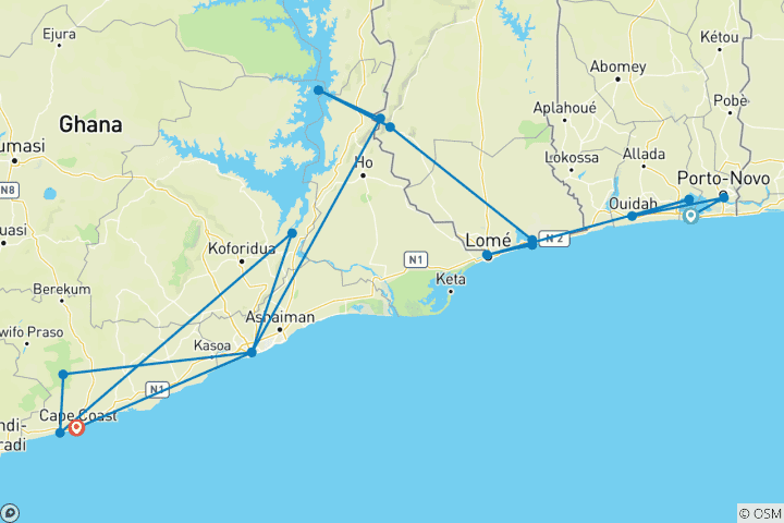 Mapa de Aventura en Benín, Togo y Ghana