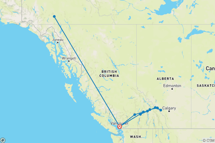 Carte du circuit Circuit Premium au Yukon pour les aurores boréales et les Rocheuses à l'occasion de Noël