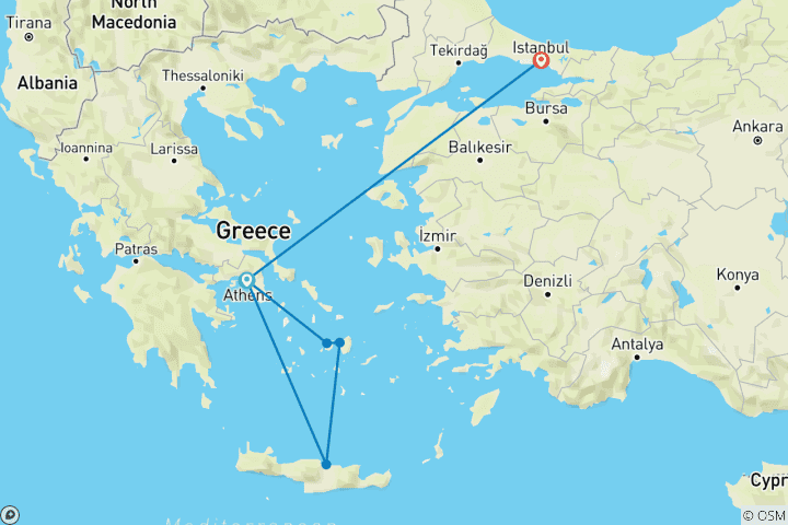 Mapa de Aventura en las islas griegas con Estambul