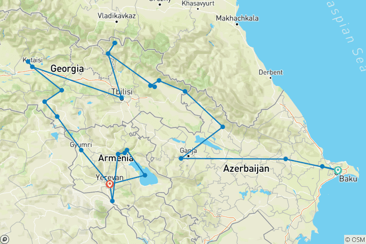 Map of Azerbaijan, Georgia & Armenia Adventure