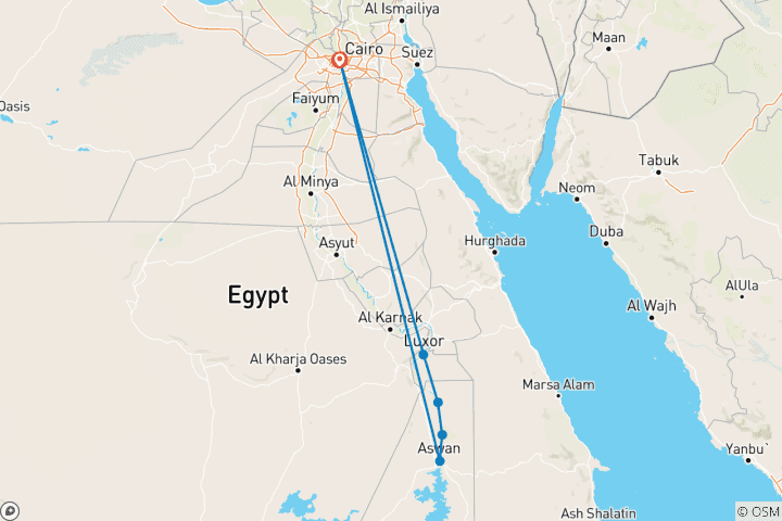Mapa de Crucero de 8 días por Egipto y el Nilo con visita al Gran Museo Egipcio