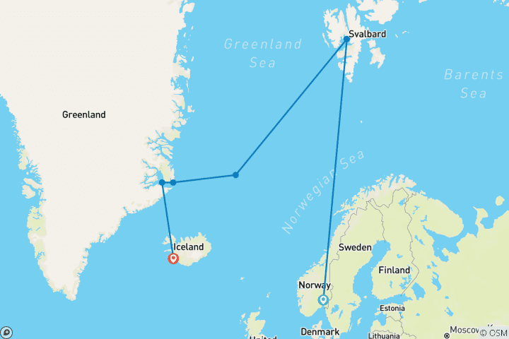 Carte du circuit Départ pour l'éclipse solaire du Spitzberg, du Groenland et de l'Islande - M/V Greg Mortimer (Solar)