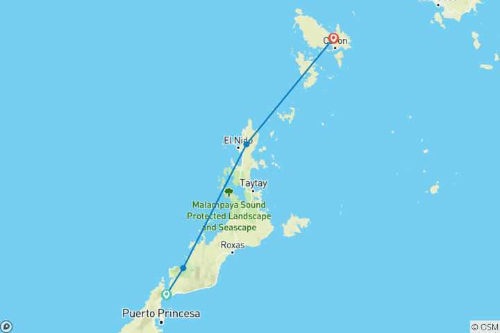 Carte du circuit Palawan et Coron : Rivières souterraines, plongée en apnée et découverte des îles
