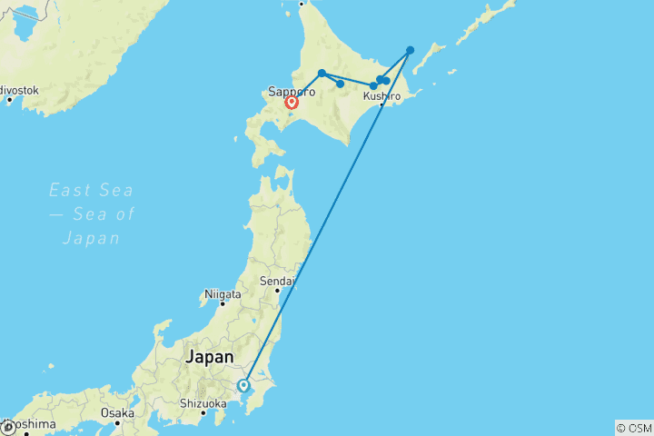 Carte du circuit Japon actif : Aventure Hokkaido