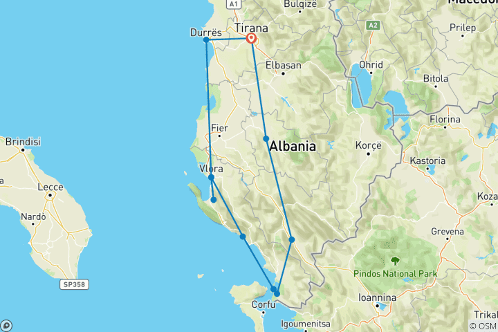 Carte du circuit Découverte de l'Albanie