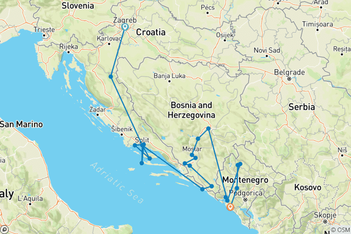 Karte von Kroatien nach Montenegro: Nachtleben & Nationalparks