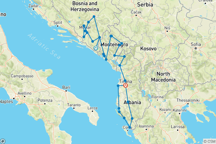 Map of Classic Balkans: Bosnia & Herzegovina to Albania