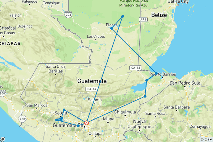 Map of Exotic Guatemala in 8 days
