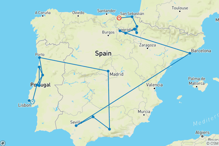 Carte du circuit Les points forts du Portugal et de l'Espagne