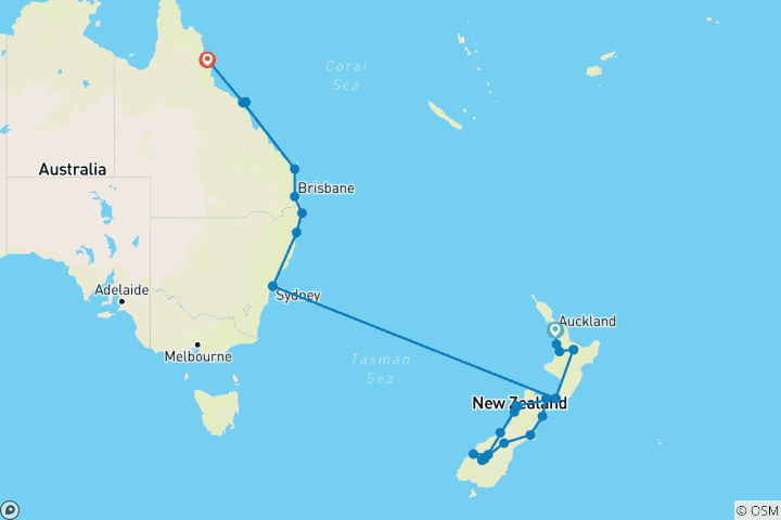 Mapa de Australia y Nueva Zelanda: Un mes en las antípodas