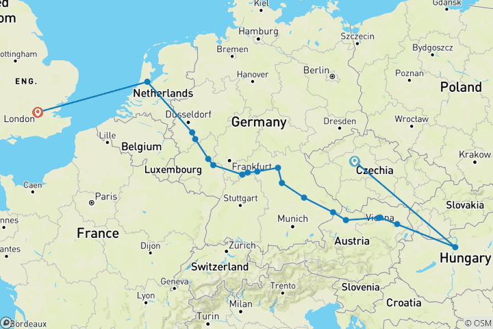 Carte du circuit Joyaux de l'Europe avec Prague et Londres 2026