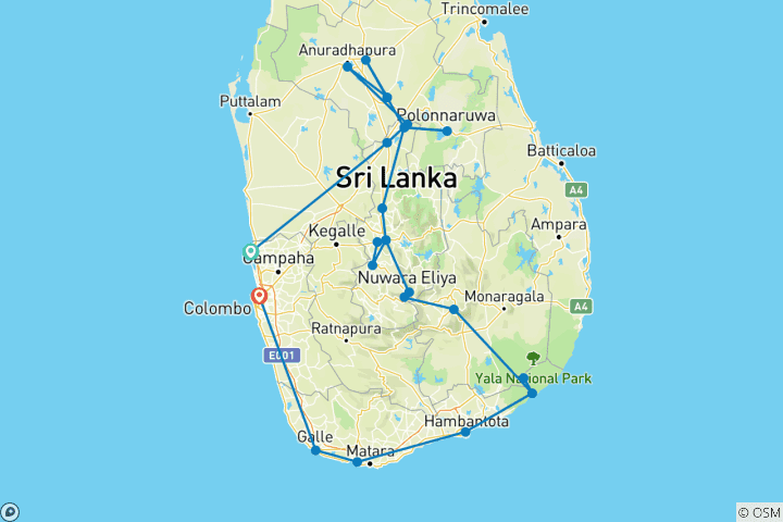 Mapa de Viaje Completo a Sri Lanka - 15 Días en Grupo