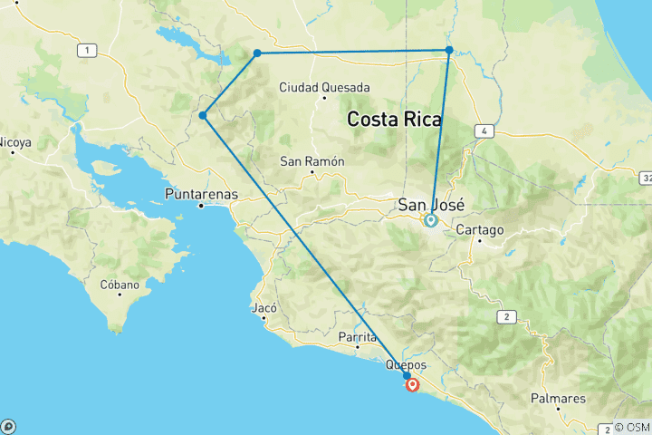 Carte du circuit Costa Rica en solitaire