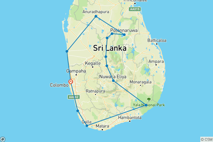 Mapa de Templos, té y leopardos de Sri Lanka By G Experiences