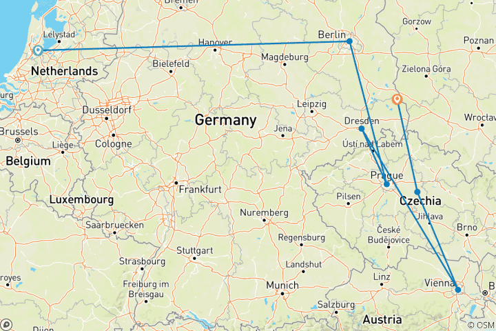 Map of London to Vienna Trail (Standard, Summer ( Until Mar '27), Start Amsterdam, Gap 18-22)