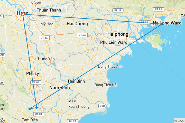 Carte du circuit 4 jours à la découverte du nord du Vietnam : Hanoi, Ninh Binh, Baie d'Halong - Activités complètes