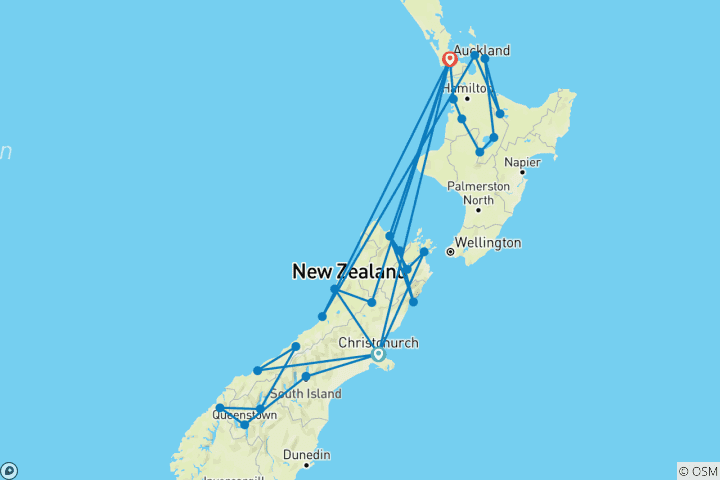 Kaart van Budget NZ inbegrepen vanuit Christchurch - 21 dagen