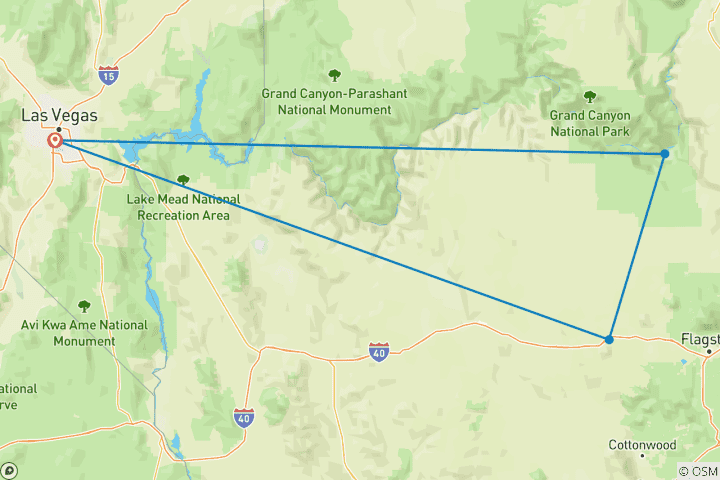 Kaart van Overnachting Grand Canyon (Camping) - 2 dagen